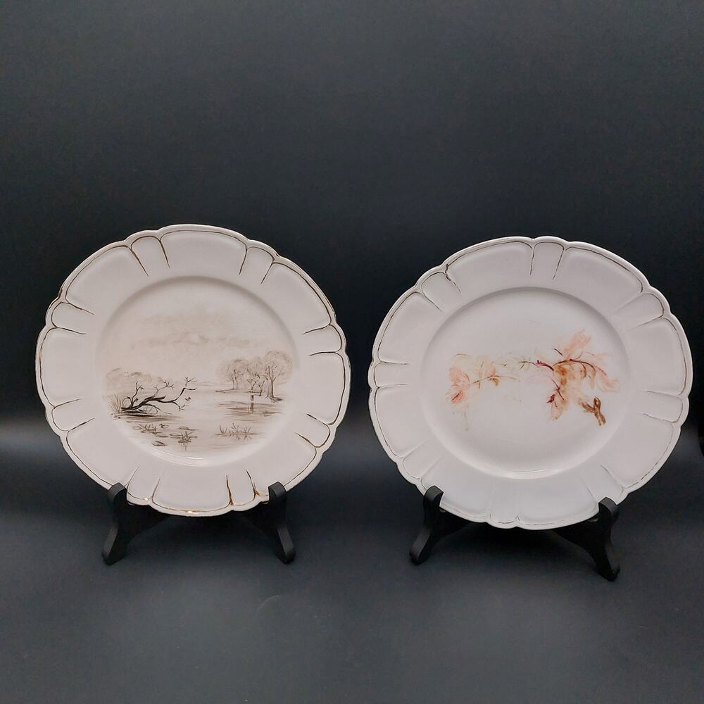 2 Antq Haviland Limoges Hand Painted Cabinet Plates 1890s H&Co France Landscape